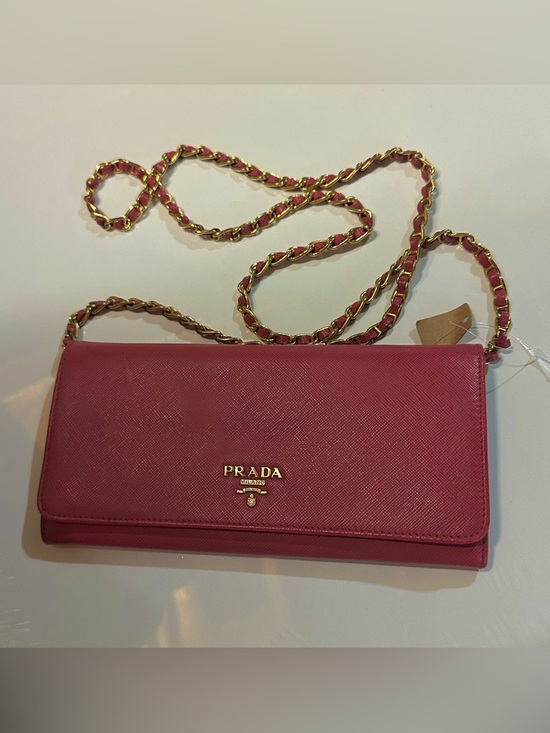 Prada Accessories - PRADA Fuchsia Saffiano Crossbody Wallet with Chain Strap